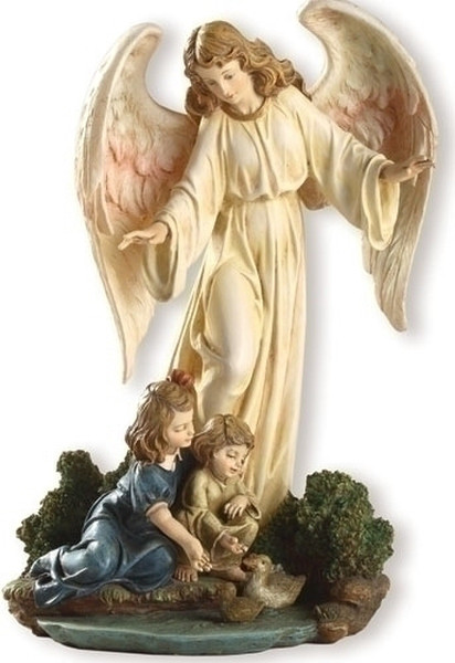 Guardian Angel Statue Figure With Children